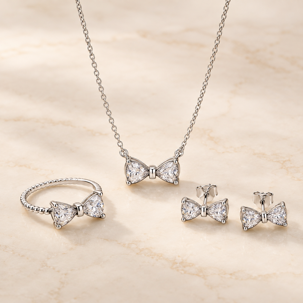 Crystal bow 925 silver set