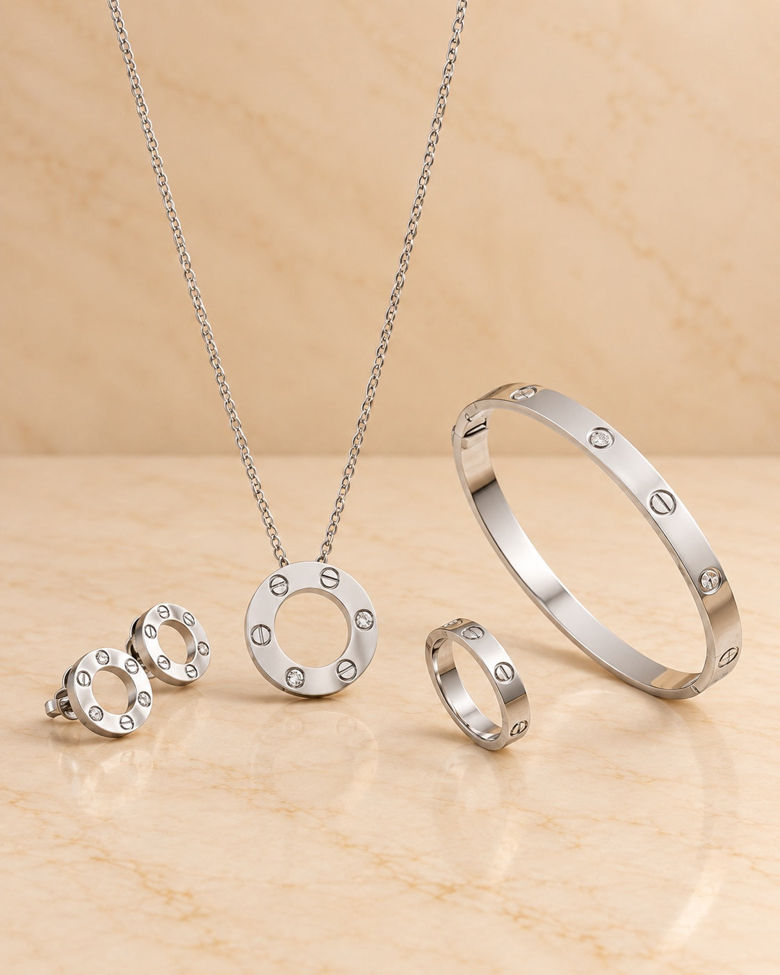 Silver crystal circle jewelry set