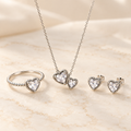 Crystal heart bow genuine 925 silver set