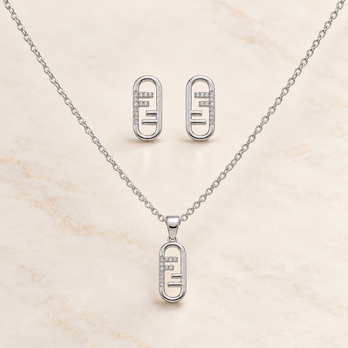 Silver crystal link jewelry set