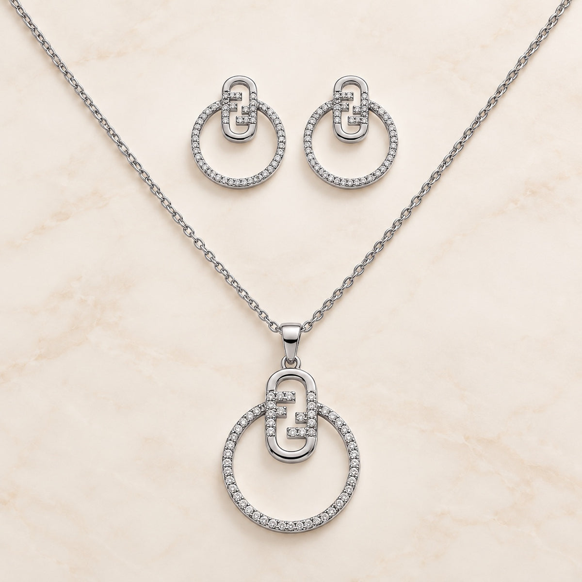 Silver crystal orbit link jewelry set