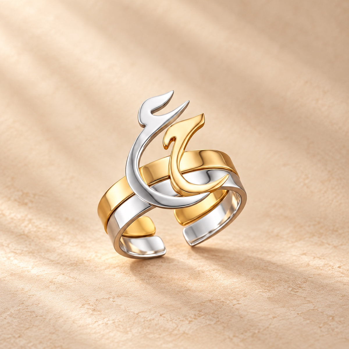 Two-tone custom initial ring