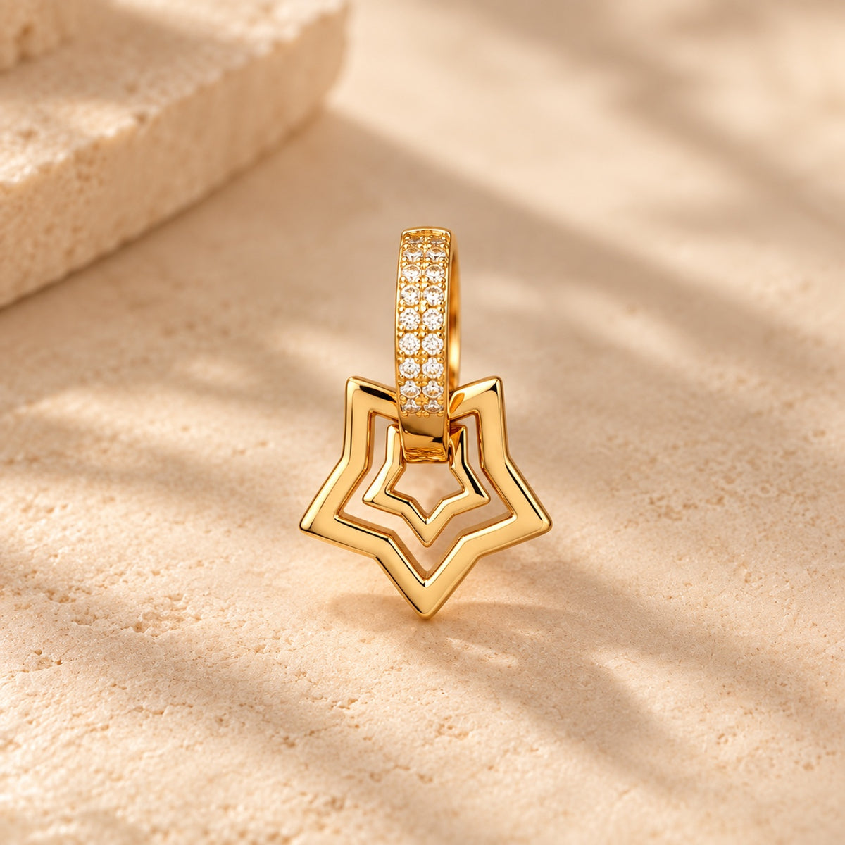 Golden crystal star charm hoop earring