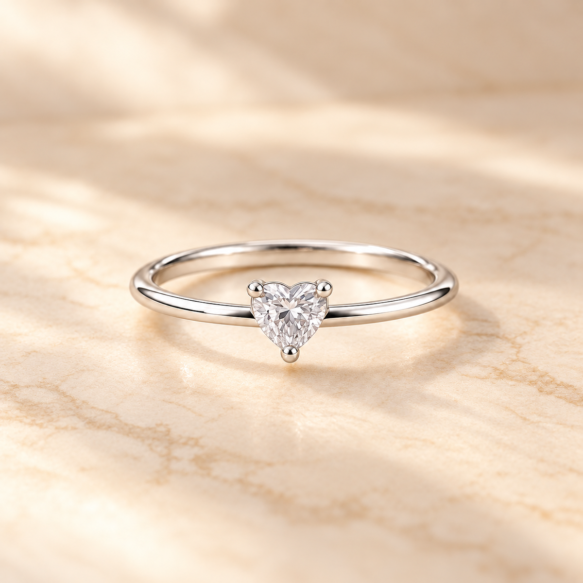 Heart Solitaire Ring on beige background