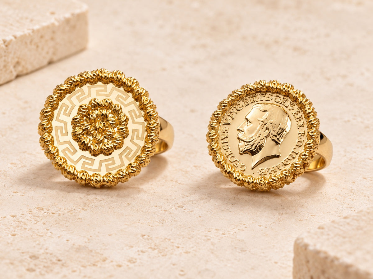 Gold-plated statement ring duo
