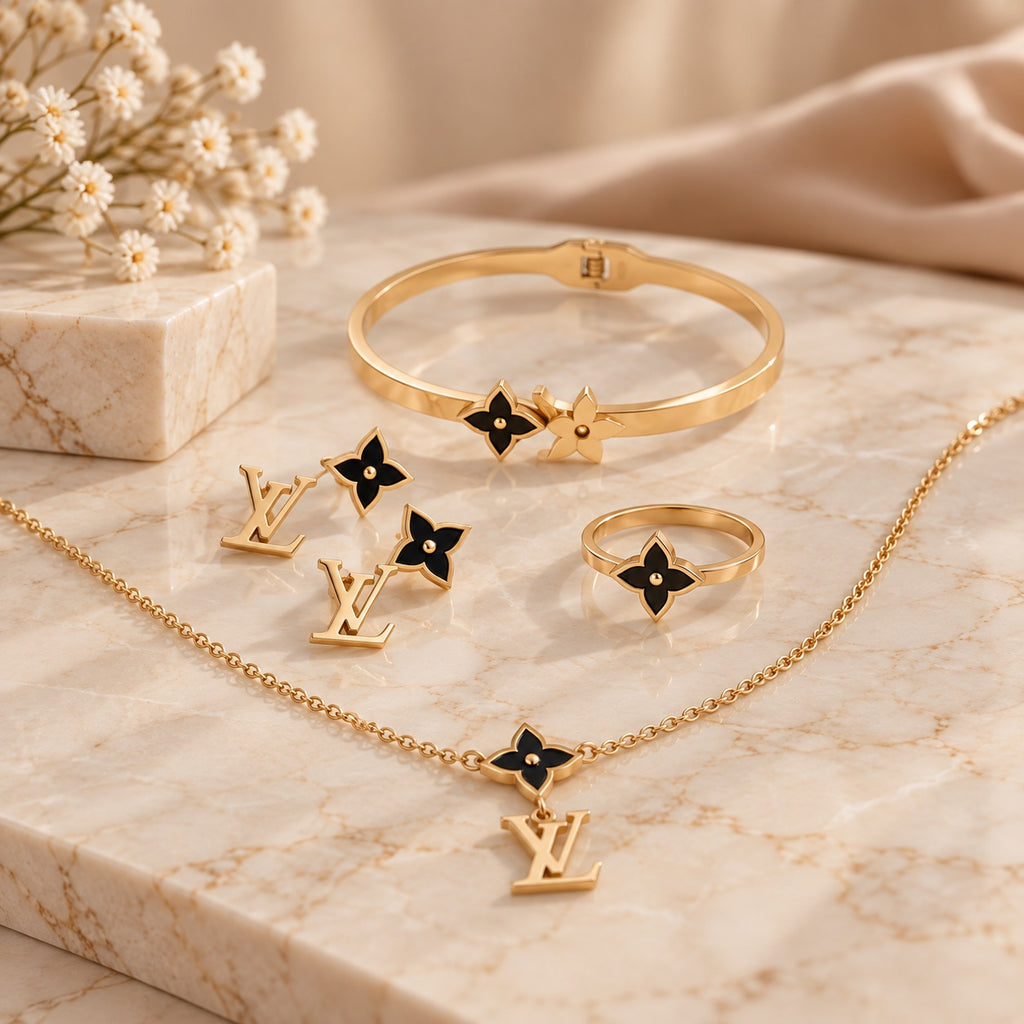 Black floral jewelry set