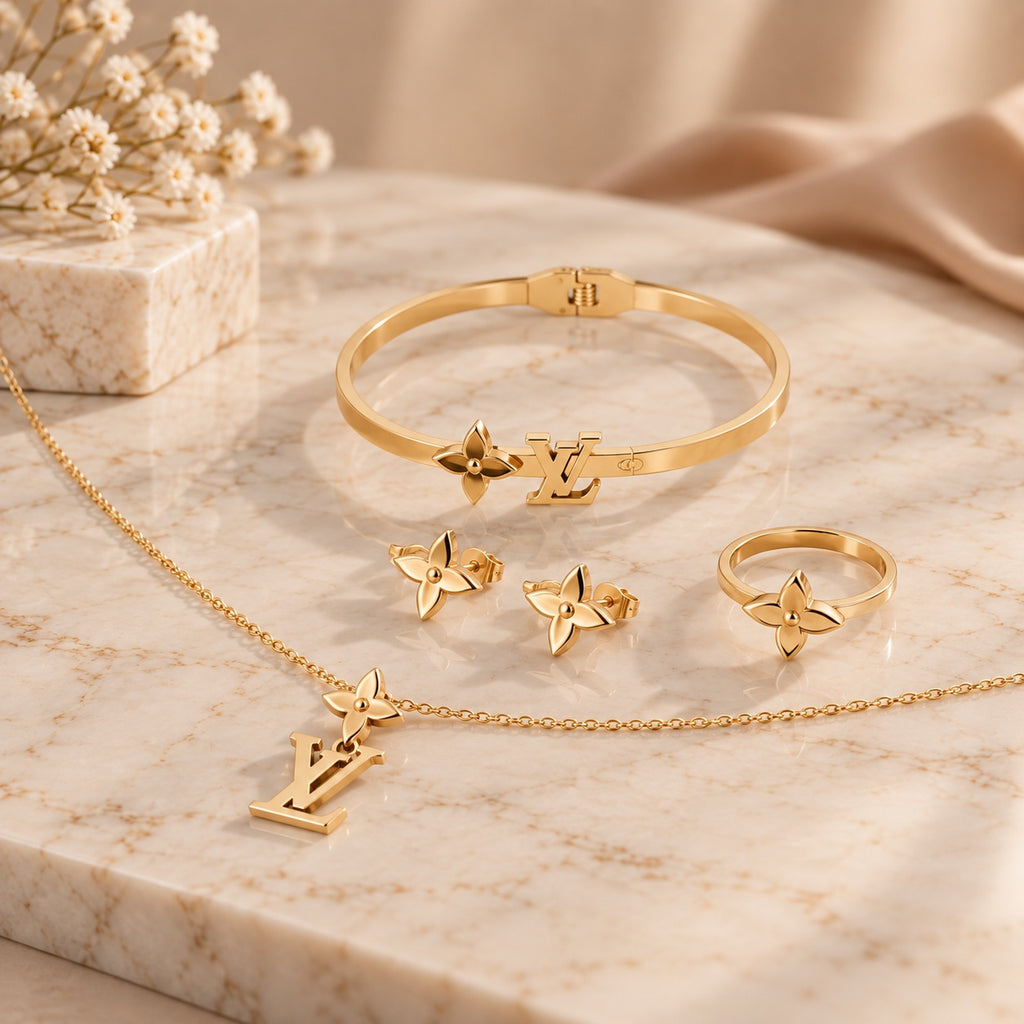Gold floral jewelry set