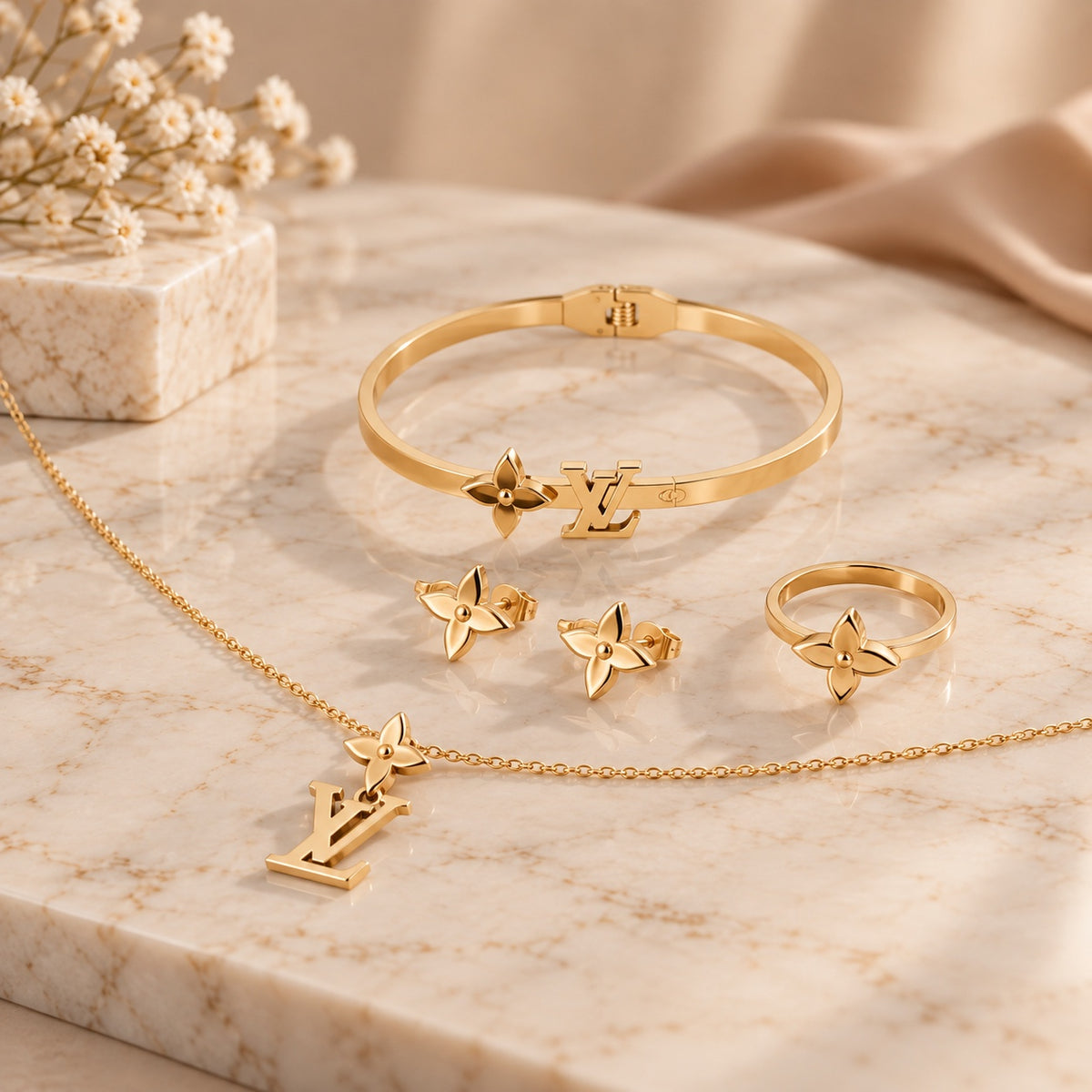 Gold floral jewelry set