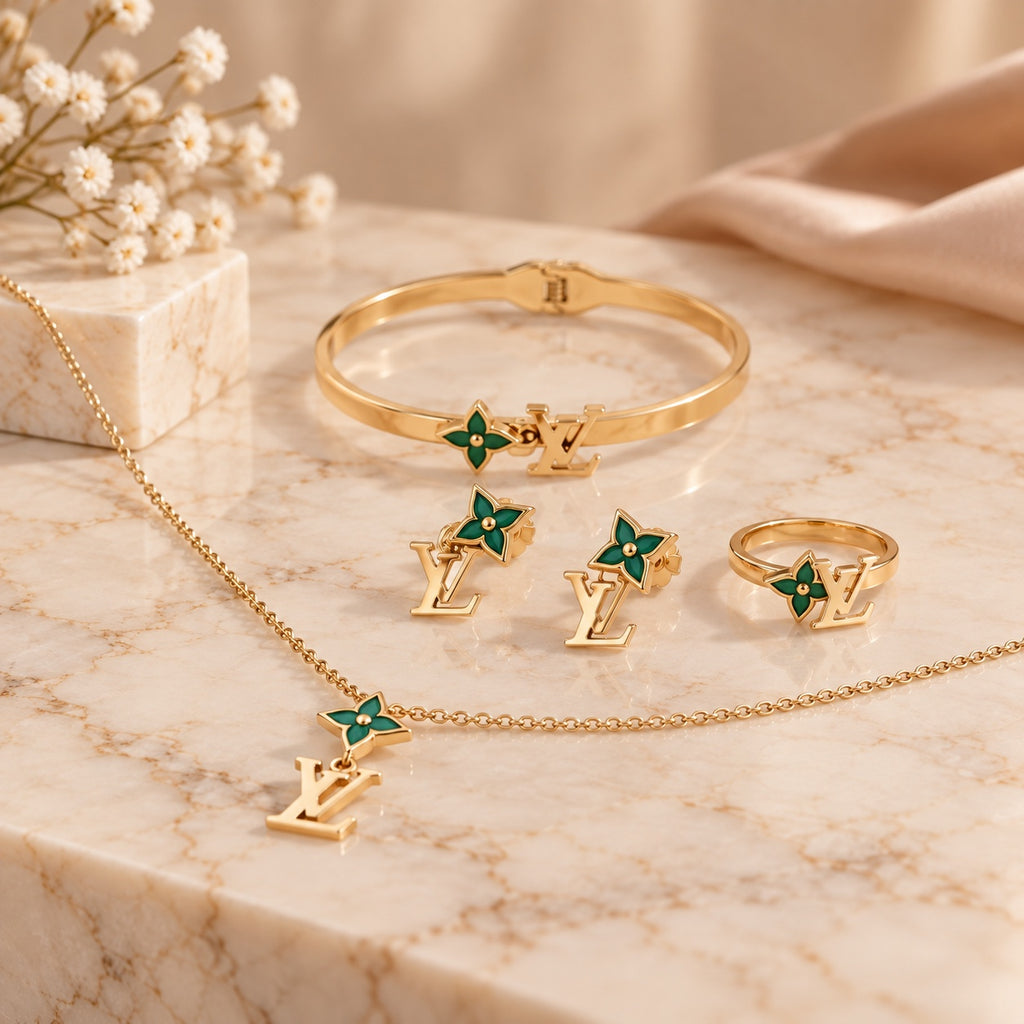 Green floral jewelry set