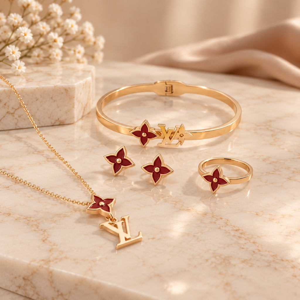 Red floral jewelry set