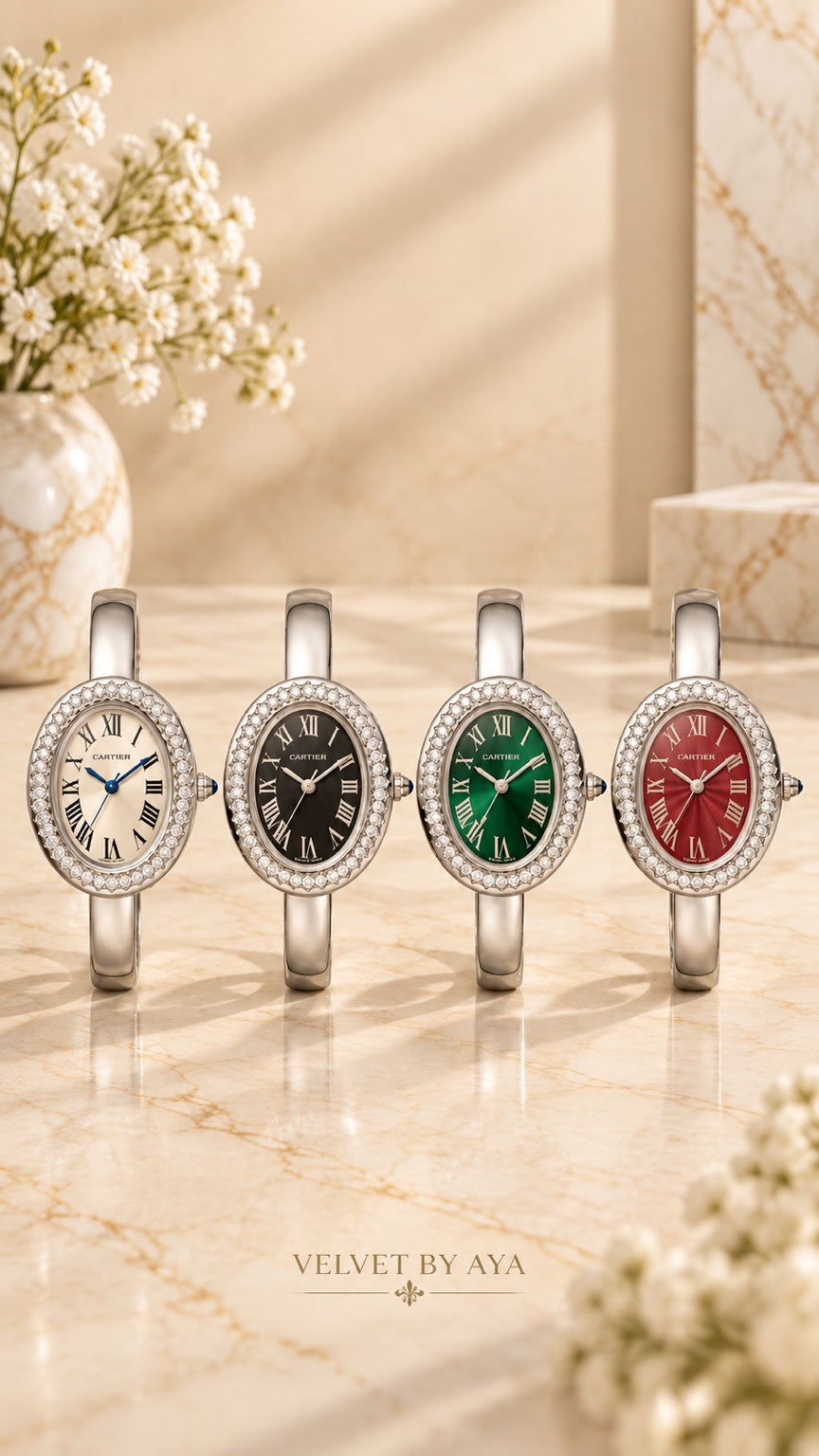 Silver oval crystal watch colors