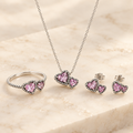 Pink bow heart genuine 925 silver set