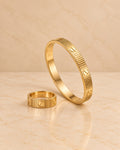 Gold ribbed bracelet and ring set