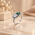 Emerald green double heart 925 silver ring