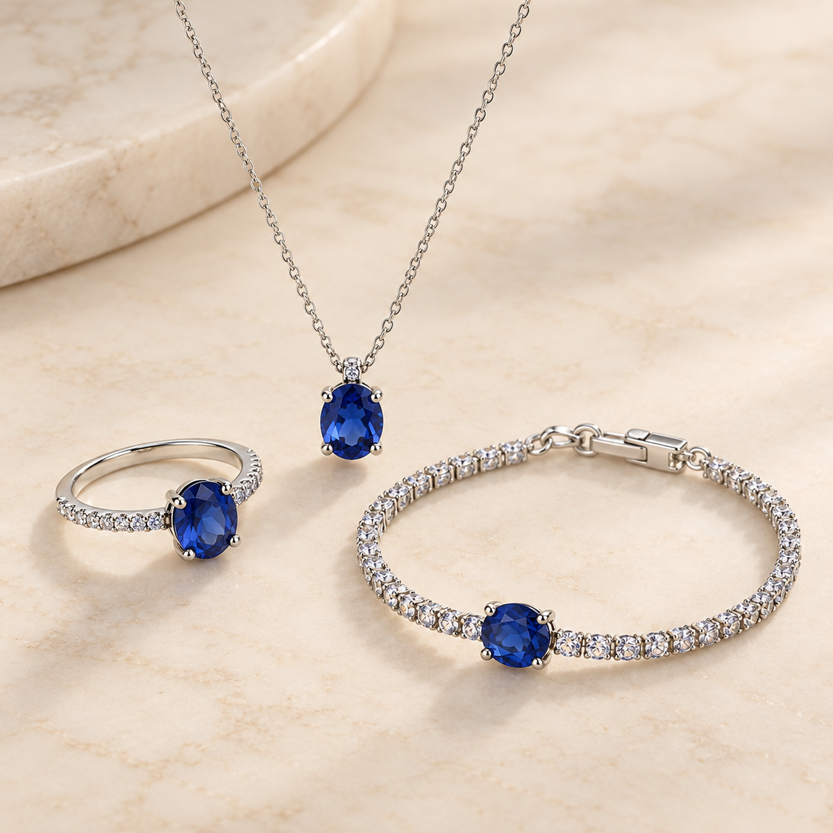 Sapphire genuine 925 silver set