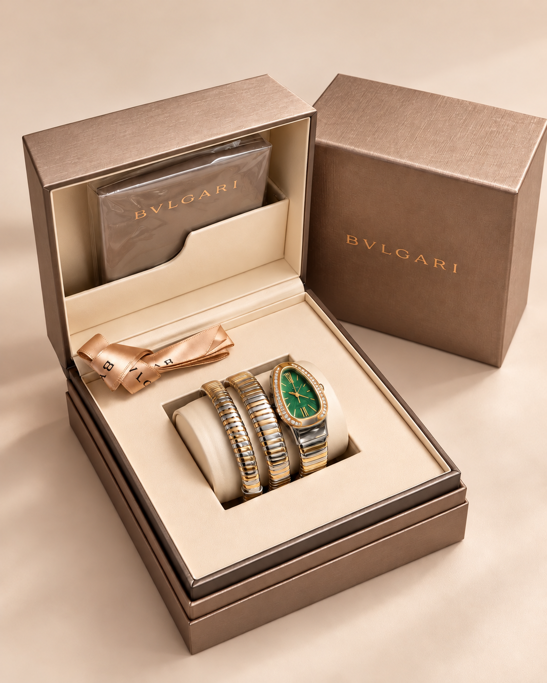 The Serene Crystal Wrap Watch - Two-Tone / Green