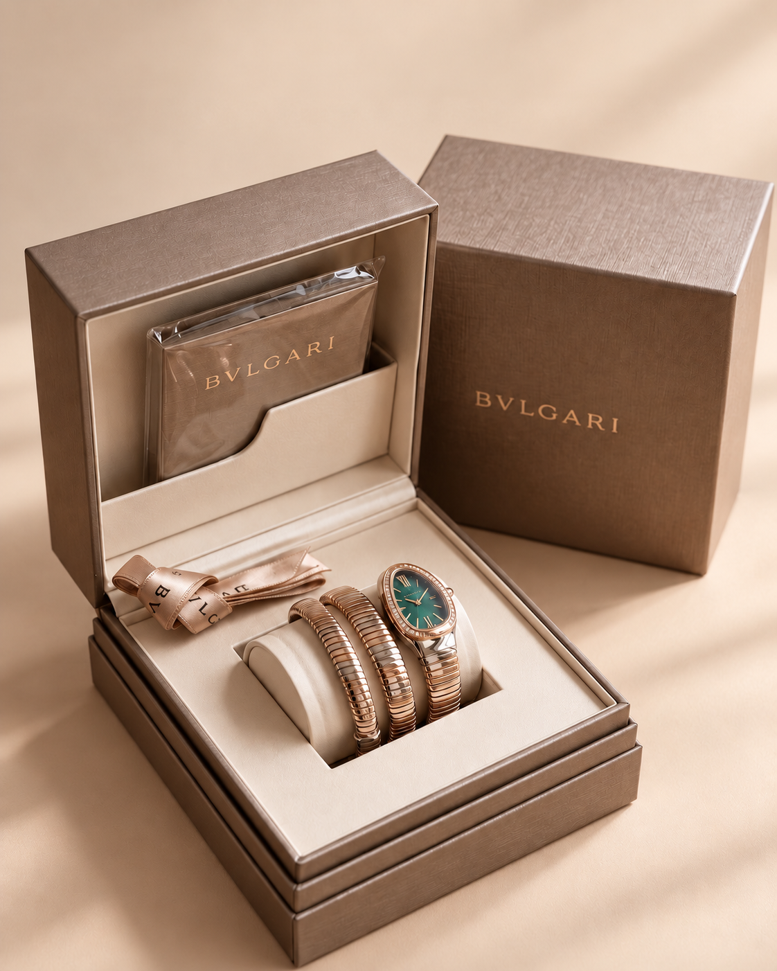 The Serene Crystal Wrap Watch - Rose Gold / Green